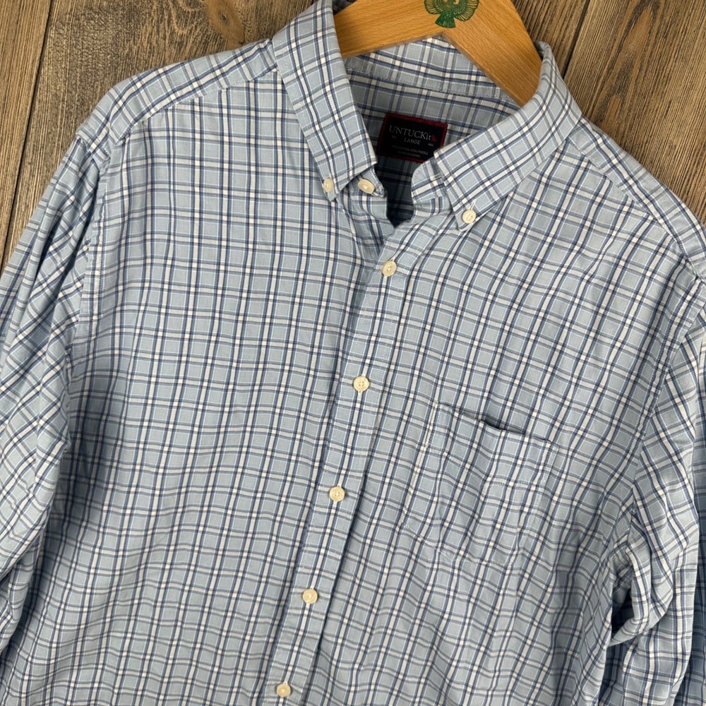 UNTUCKit Martolla Blue Plaid Button Down Shirt Mens Large Cotton Lyocell